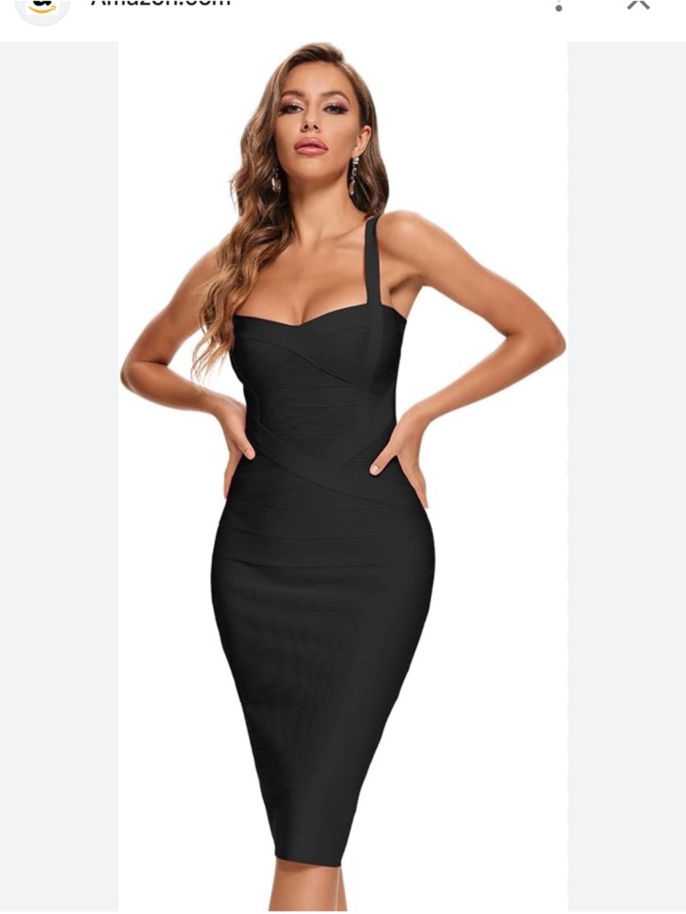 Chic Black Midi Bodycon Dress with Sweetheart Neckline